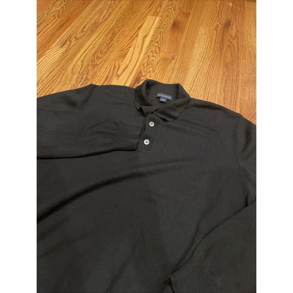 Land's End Men's 100% Wool Pullover Collared Sweater Black Made in USA Size XL